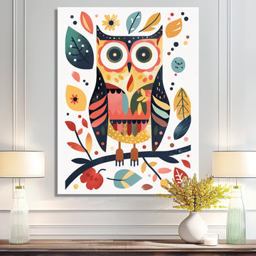Whimsical Colorful Owl Autumn Leaves Retro - Owl Home Decor Art